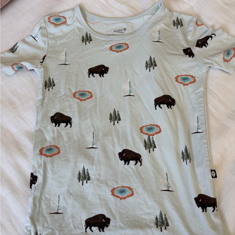 Kyte BABY Light Blue 🦬& Nature Print Short Sleeve Top